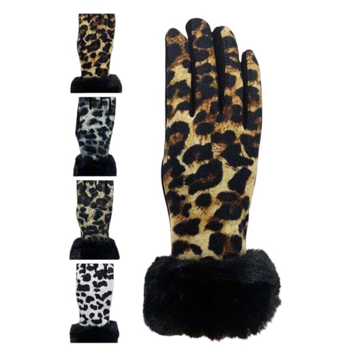 Animal Printed Faux Fur Soft Smart Gloves Set for wholesale by LA Jewelry Plaza