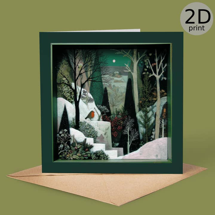 Winter Robin Rockery 2D Print Shadow Box Card for wholesale by Good Post Day