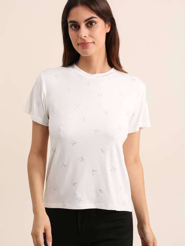 31872 PLAIN T-SHIRT WITH GLITTER BOWS for wholesale by Daphnea