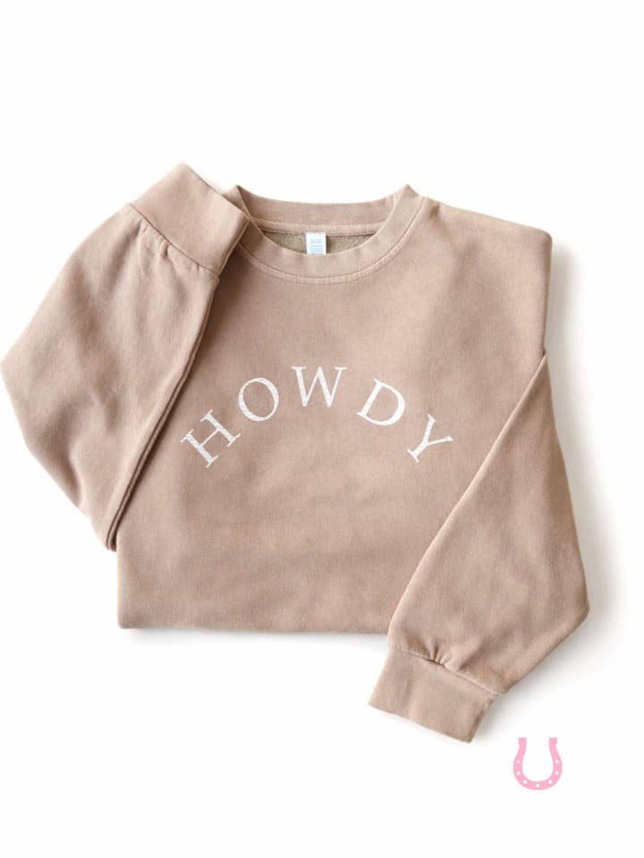 Howdy Pigment-Dyed Sweatshirt (Vintage Beige) for wholesale by Bridle Up Hope Shop