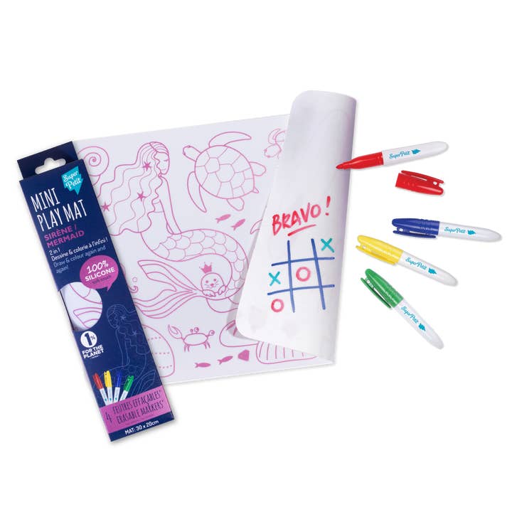 Coloriage nomade : Mini Playmat SIRENE - 4 feutres inclus pour la vente par SuperPetit
