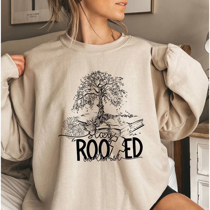 Stay Rooted In Christ Sand Sweatshirt for wholesale by The Goblin Saloon