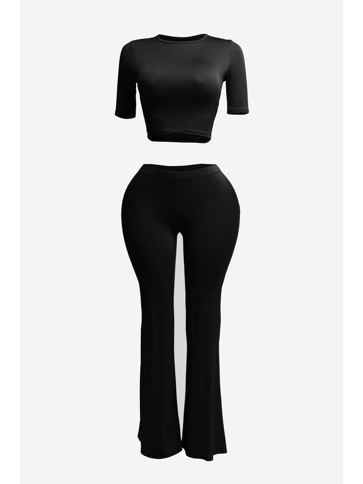K Too - Wholesale Top & Pant Set (NOT Loungewear) - Women's - Short sleeve crop top & flare pants set