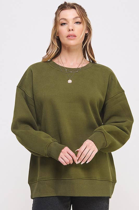 JADE BY JANE - Vendita all'ingrosso Felpa - Donna - Felpa oversize a maniche lunghe con scollo rotondo tinta unita15