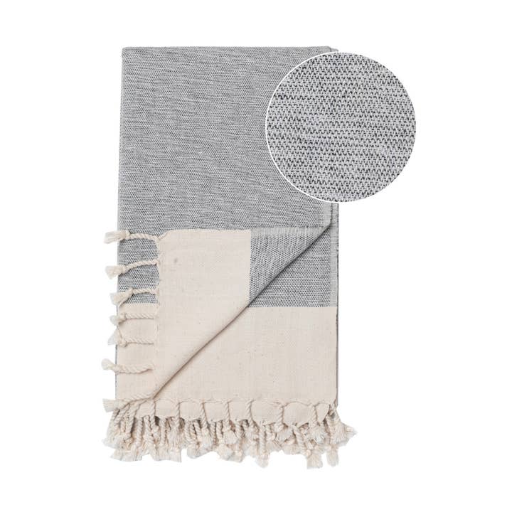 Samimi - Venta al por mayor Toallas de playa - Toalla de Hammam de Algodón MANOLIA, Manta Acogedora - Gris (180x100 cm)3