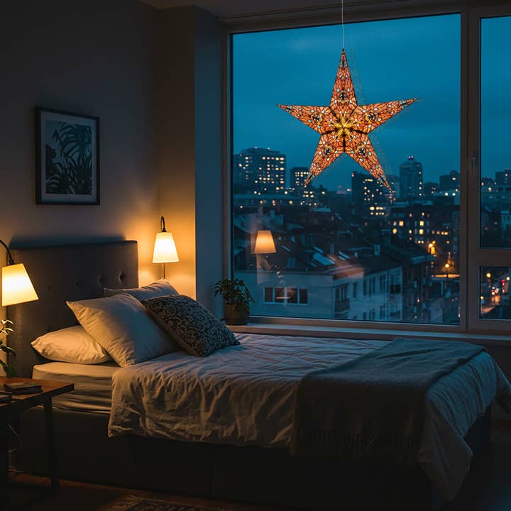 Artschatz LLC - Wholesale Paper Lantern/Lamp - Cosecha 5 Pointer 24" Black/Yellow Paper Star Lantern Light5