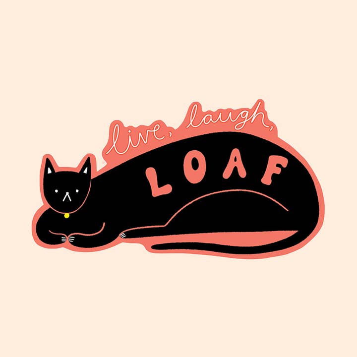 Viver Rir Pão Autocolante de Gato | Autocolante Recortado de Gato Preto Fofo por atacado de Little Black Cat Illustrated Goods