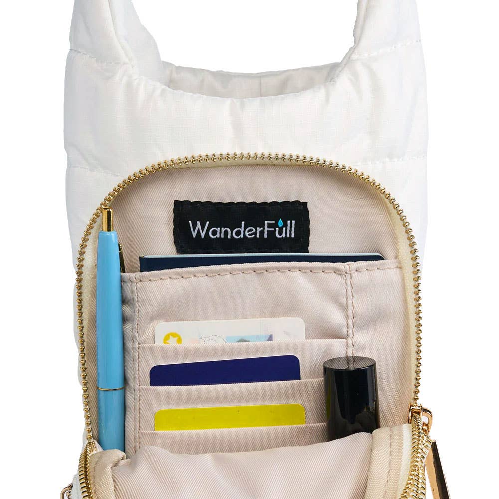 WanderFull - Wholesale Crossbody Bag - Women's - White Ripstop HydroBag with Red, Navy, White striped strap2