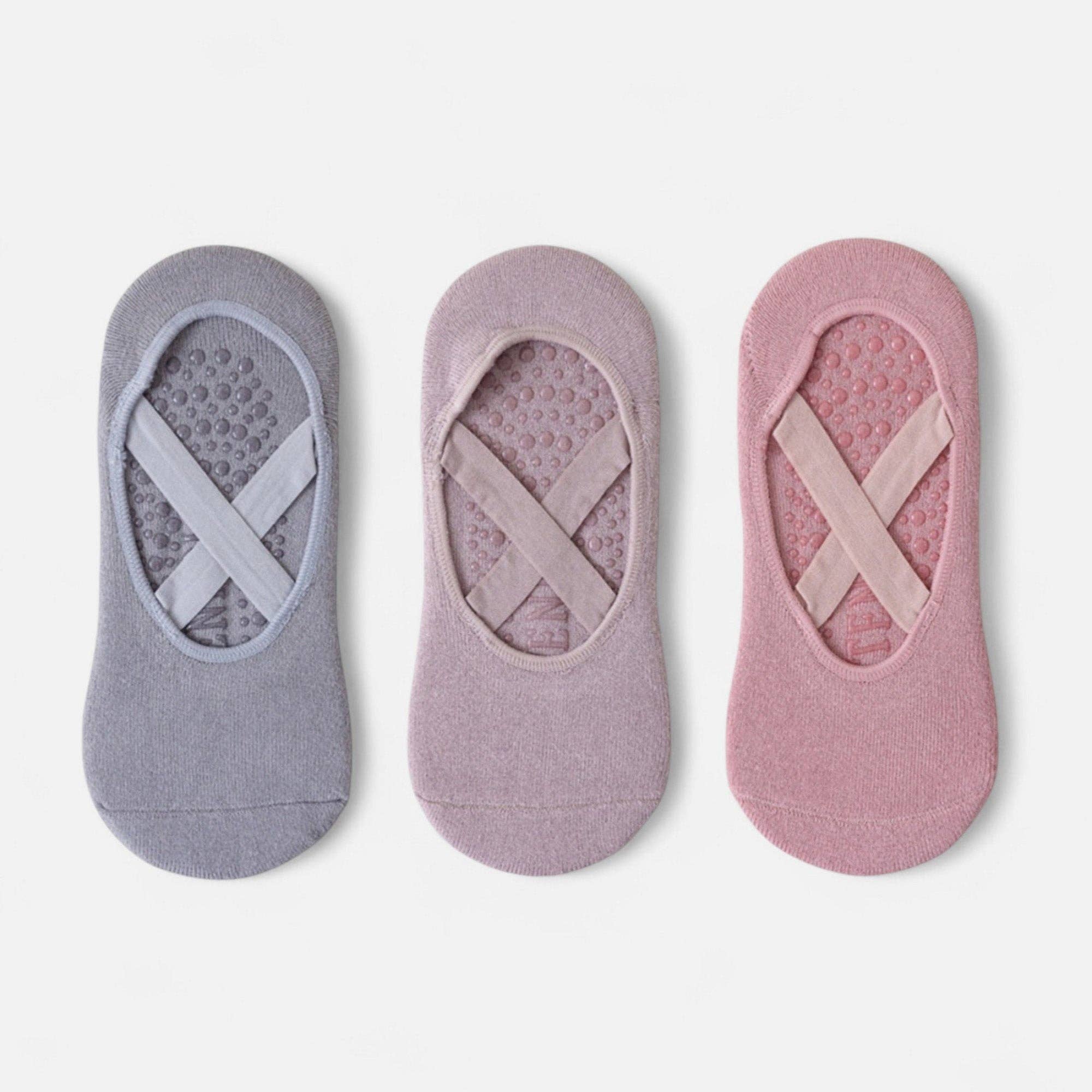AK Brand - Wholesale Socks - Women's - 3-Pack Ballet Style Grip Socks with Crisscross Elastic and N2
