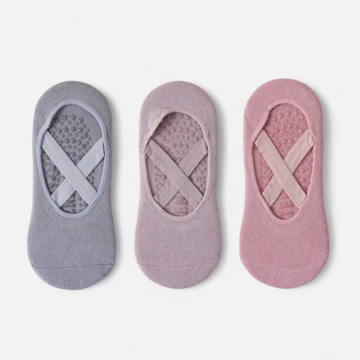 AK Brand - Wholesale Socks - Women's - 3-Pack Ballet Style Grip Socks with Crisscross Elastic and N2