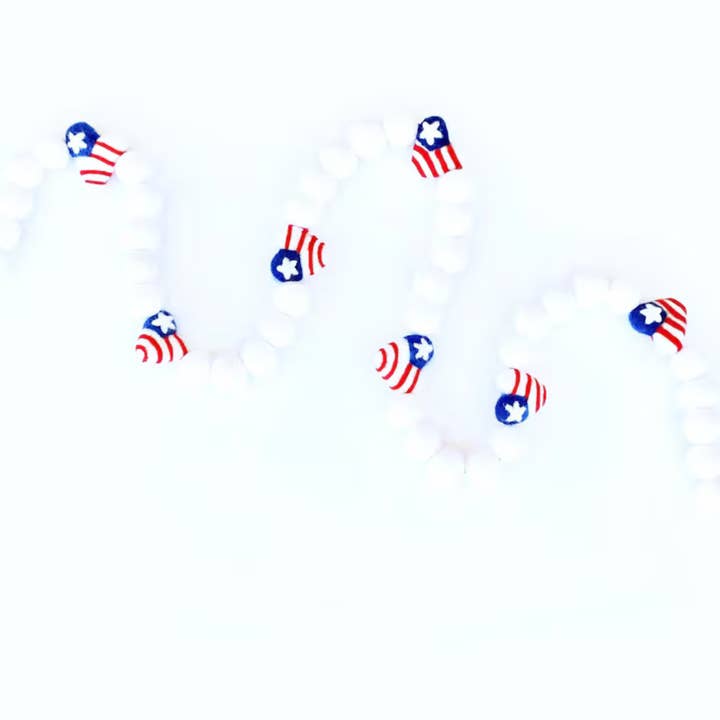 American Flag Heart Felt Ball Garland for wholesale by Glitter Party Co