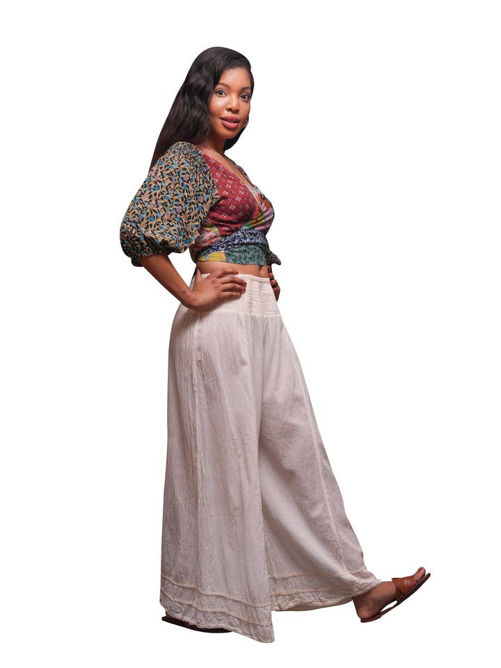 Sacred Threads - Wholesale Blouse - Women's - Botanical Boho Patchwork Wrap Top