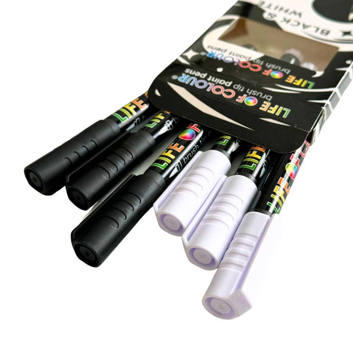 Life of Colour - Wholesale Marker - Black and White Brush Tip Acrylic Paint Pens – Set of 62