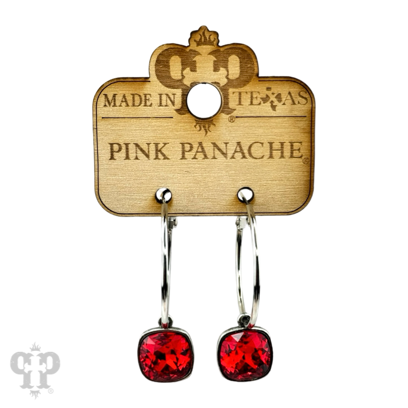 Pink Panache Brands - Wholesale Dangle Earrings - Square Austrian crystal hoop earring, 12mm31