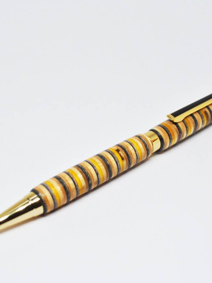 Ballpoint pen made of recycled skateboard wood for wholesale by Melody Boards