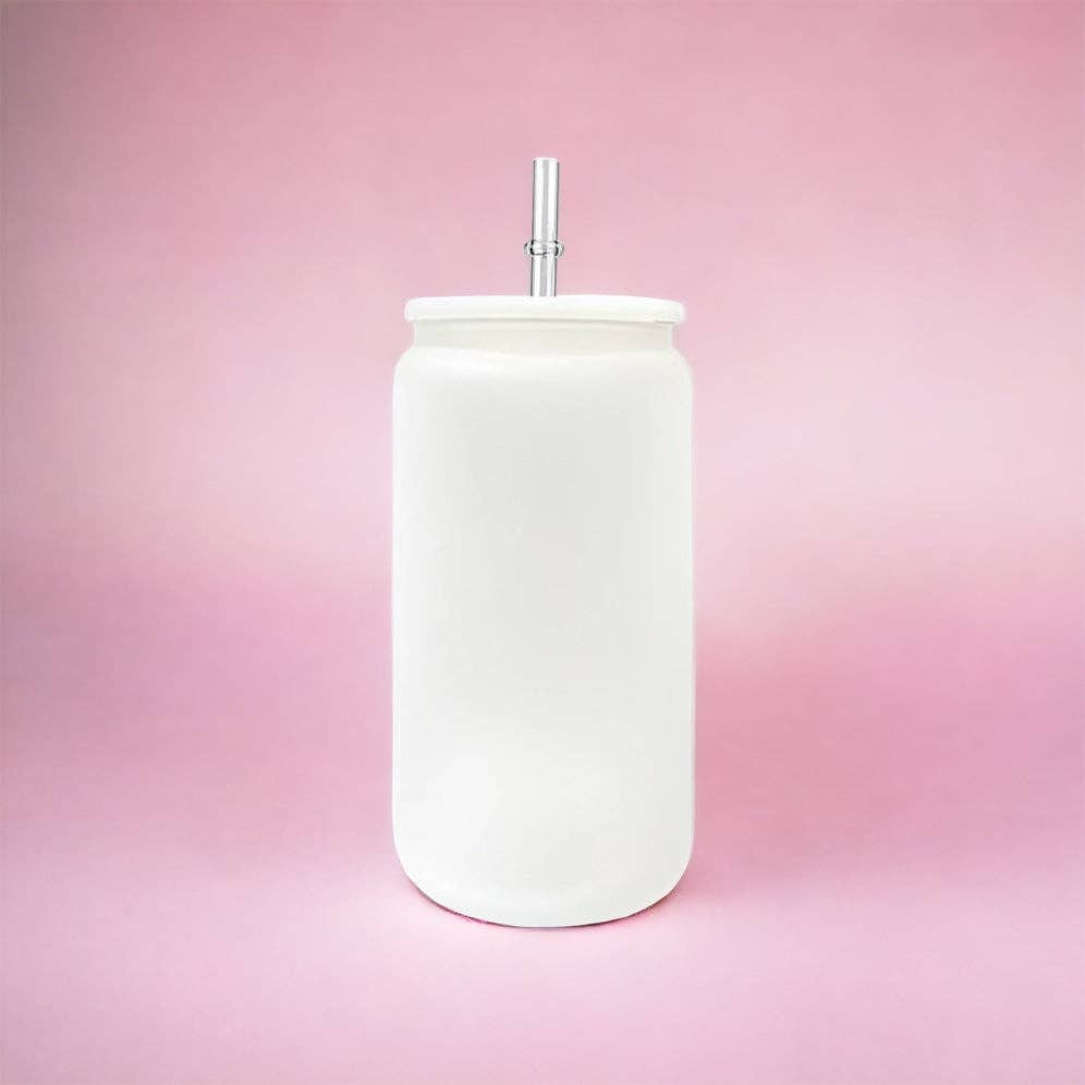 OMG Cups! - Wholesale Drinking Glass/Cup - Frosted Sublimation Glass Can (Plastic Colorful Lids) 16oz3