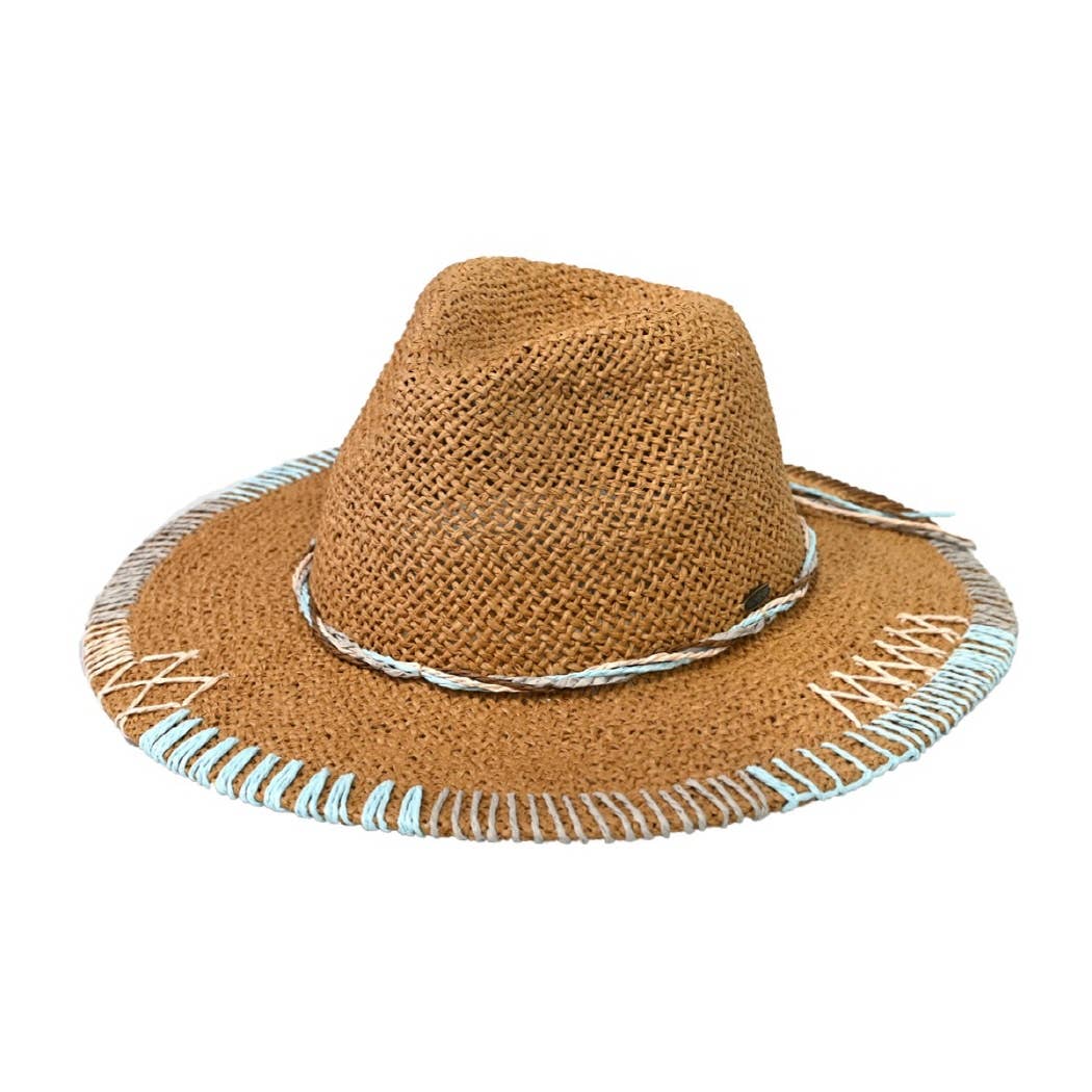 Fashion City - Wholesale Straw Hat - Women's - Multi-Colored Stitched Brim Panama Hat2