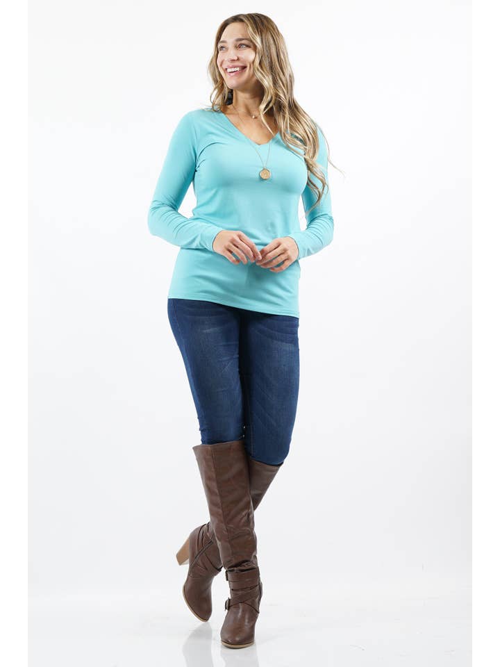 42POPS - Wholesale T-Shirt - Women's - ",.Plus Microfiber Long Sleeve V Neck Tee2