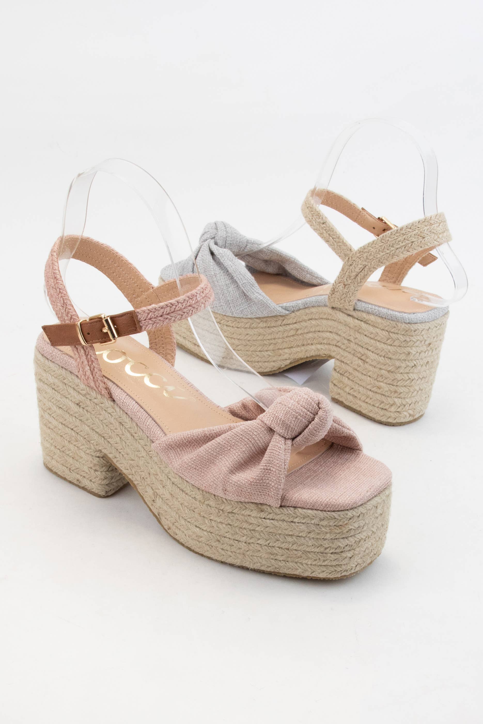 CCOCCI - Vendita all'ingrosso Scarpe con plateau - Donna - ESPADRILLAS SPESSE CON TOMAIA ANNODATA IN LINO PALMER, TACCO PLATEAU3