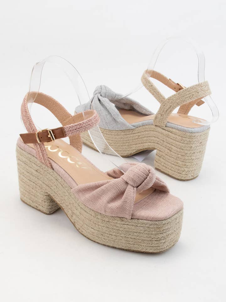 CCOCCI - Vendita all'ingrosso Scarpe con plateau - Donna - ESPADRILLAS SPESSE CON TOMAIA ANNODATA IN LINO PALMER, TACCO PLATEAU3