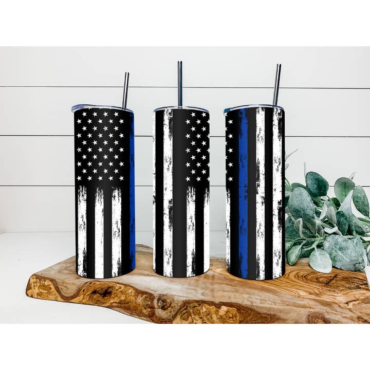 Blue Line Isolierter Becher, Used-Optik, 20 oz für den Großhandel von Southern Tribe Wholesale