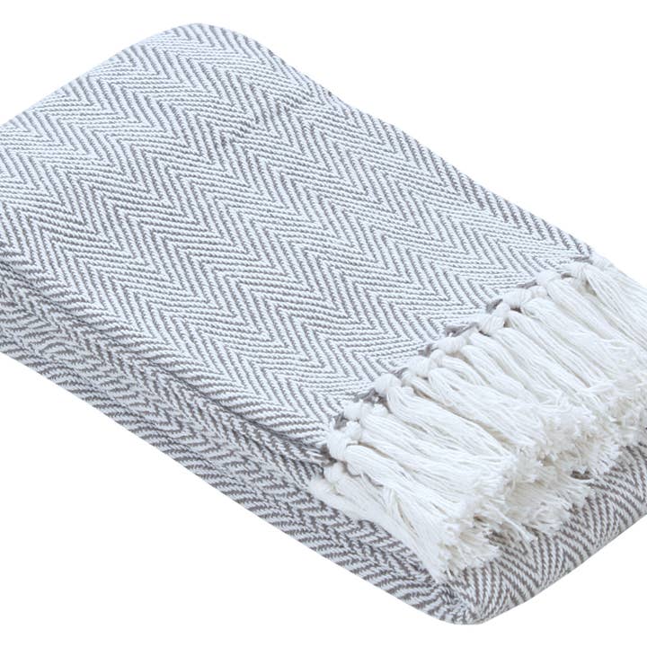 Fabstyles - Wholesale Throw Blanket - Fabstyles Herringbone Stripe Cotton Throw Blanket Fringes11