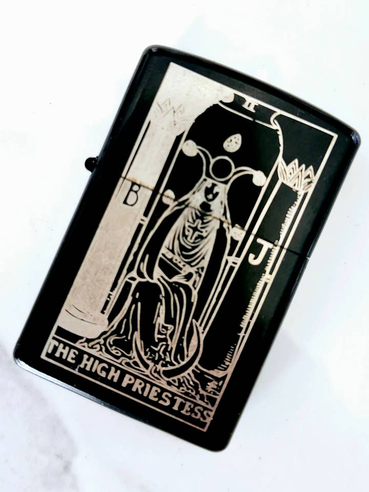 High Priestess Tarot Flip Top Metal Windproof Lighter for wholesale by Three Witches Tea Shop