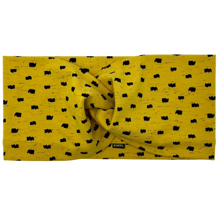 KINDL wien - Wholesale Fashion Headband - Women's - Turban Style Headband Yellow Black Dots Cotton Jersey