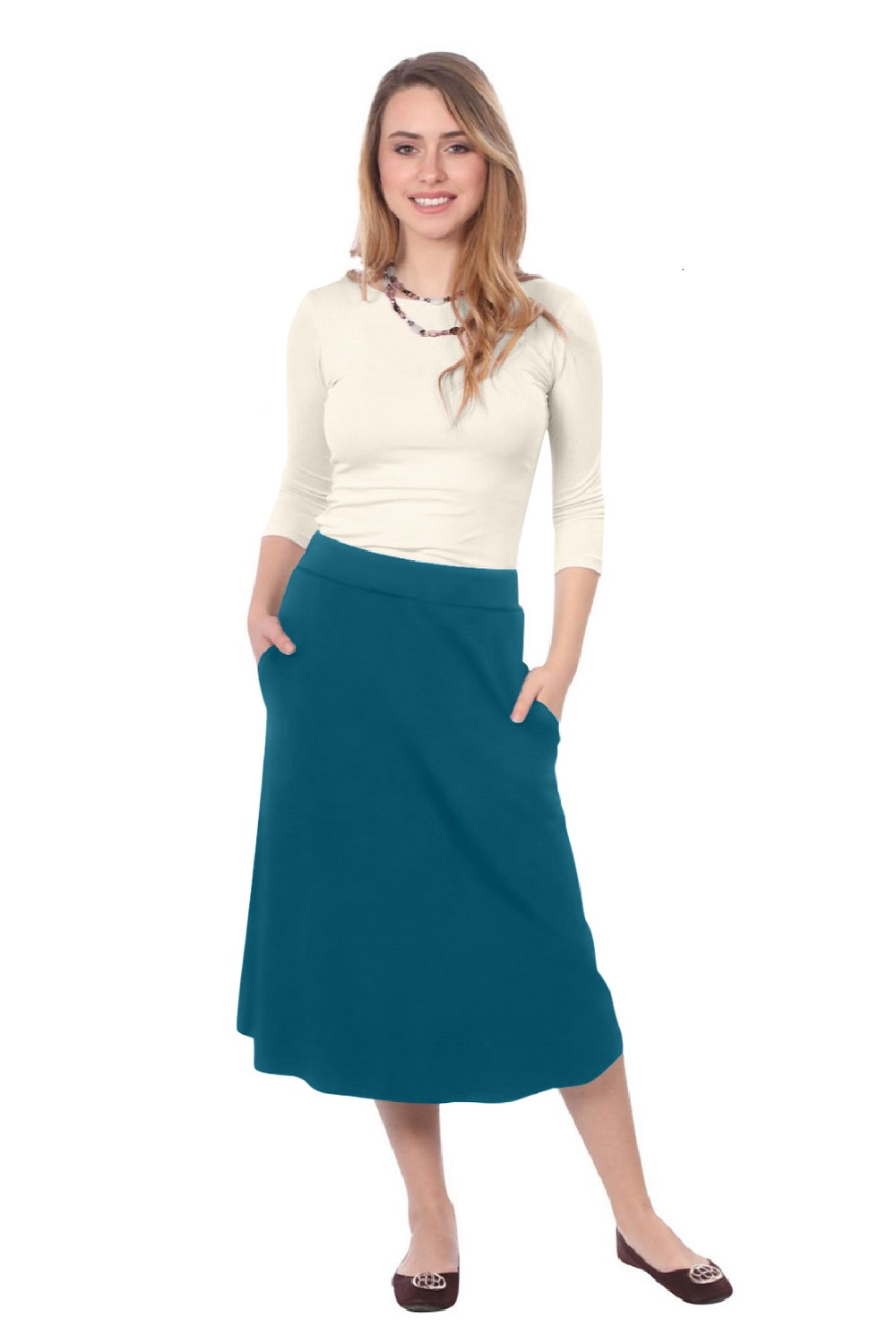 Kosher Casual - Wholesale Skirt - Women's - The Perfect A-Line Midi Skirt with Pockets1