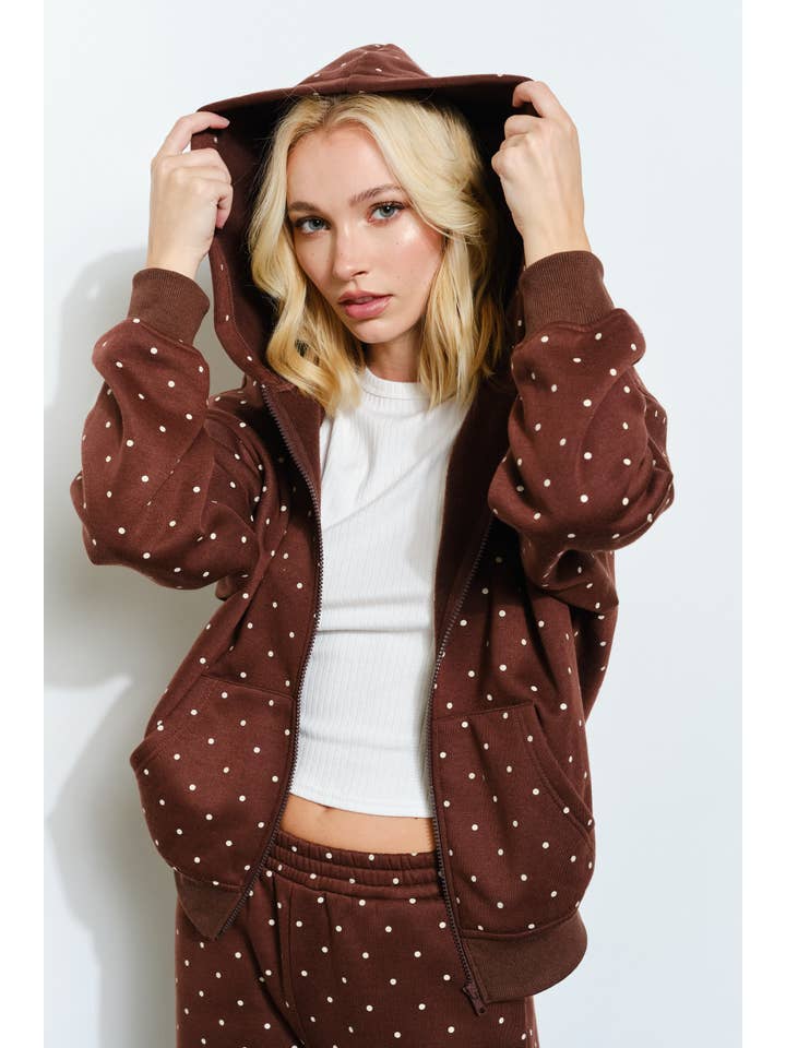 Brown BAMBI POLKADOT ZIP UP HOODIE - Cozy, Lounge for wholesale on Faire1