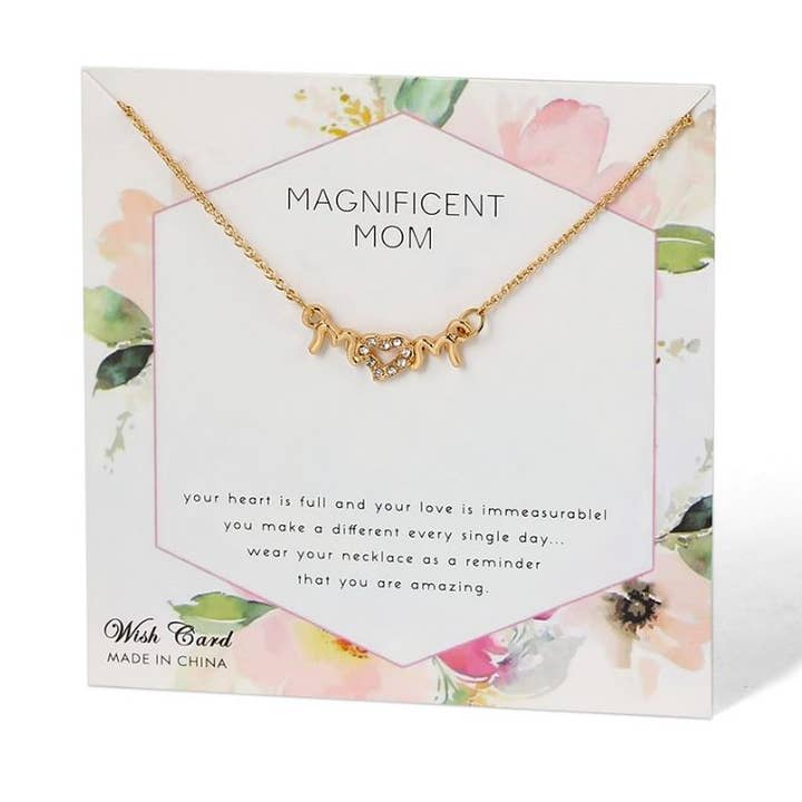 Magnificent Mom Gold Necklace on Card for wholesale by Kate Tuesday Jewelry