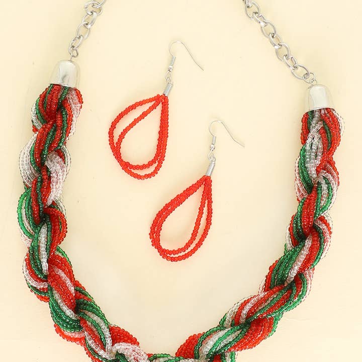 SP Sophia Collection - Wholesale Pendant/Charm Necklace - Christmas Multi Color Torsade Necklace Set 0