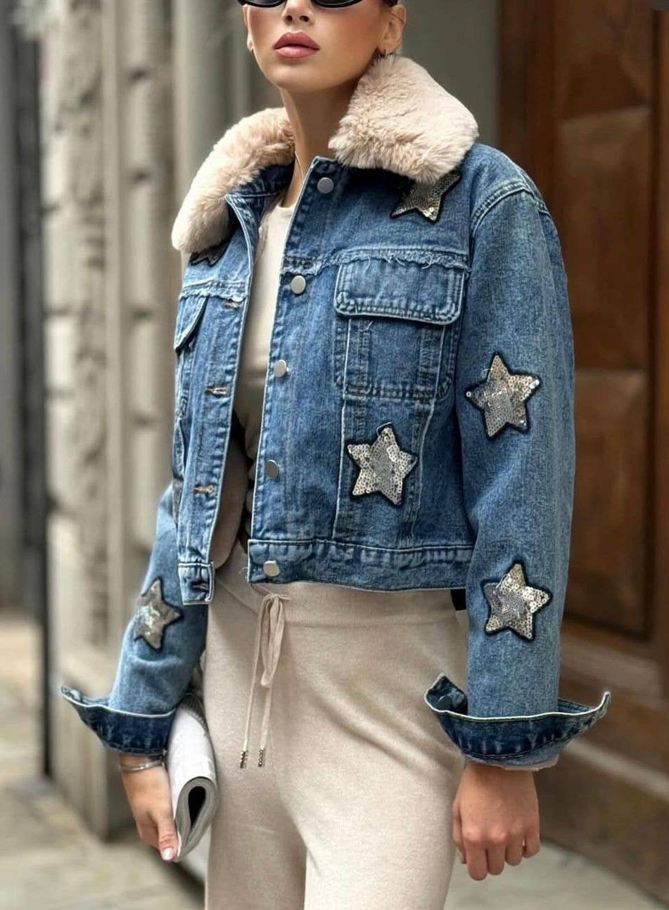 sole – Engroshandel Denimjakke - Dame – Denimjakke med palietter2