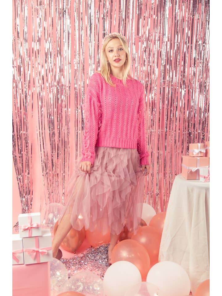 VERY J - Wholesale Rok - Dames - VERY J Barbie gelaagde tule midi-rok met waterval en elastische taille5