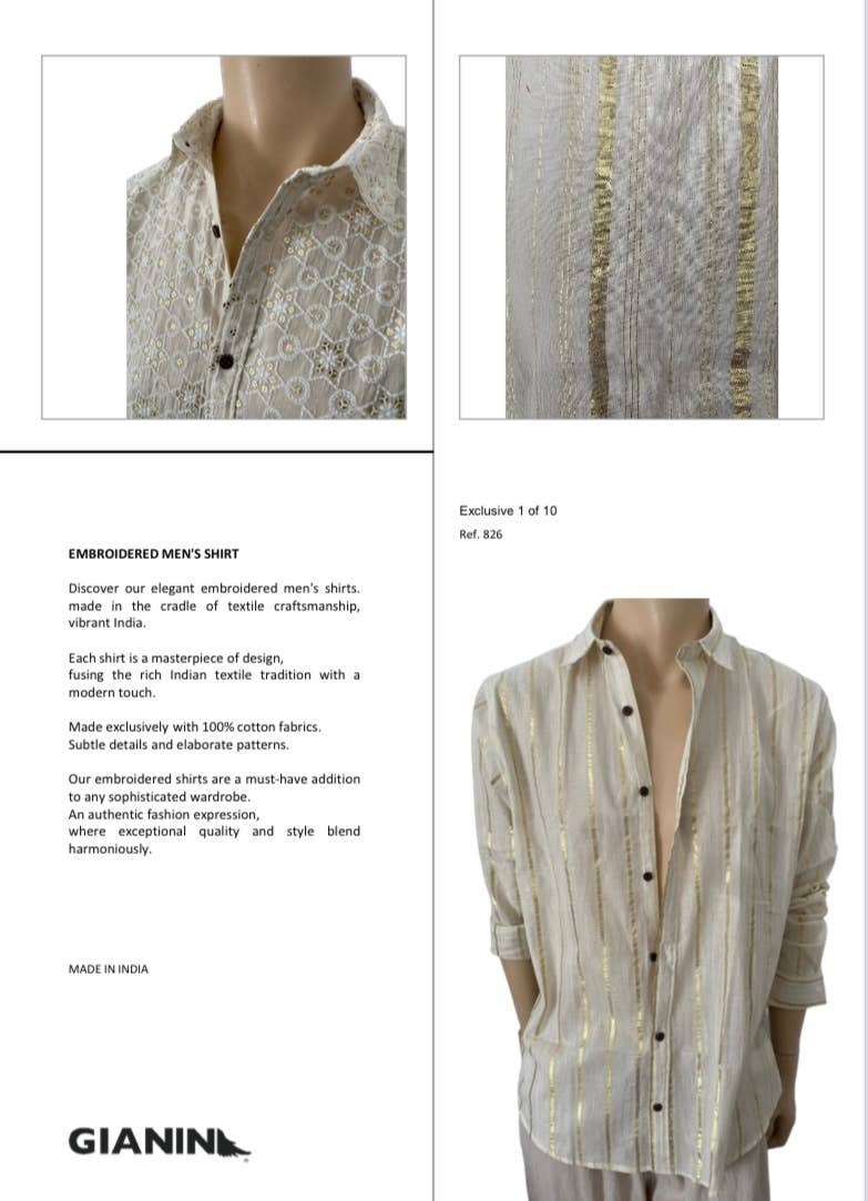 GIANIN - Vente Chemise à col boutonné – homme - Chemises en dentelle brodée pour hommes2