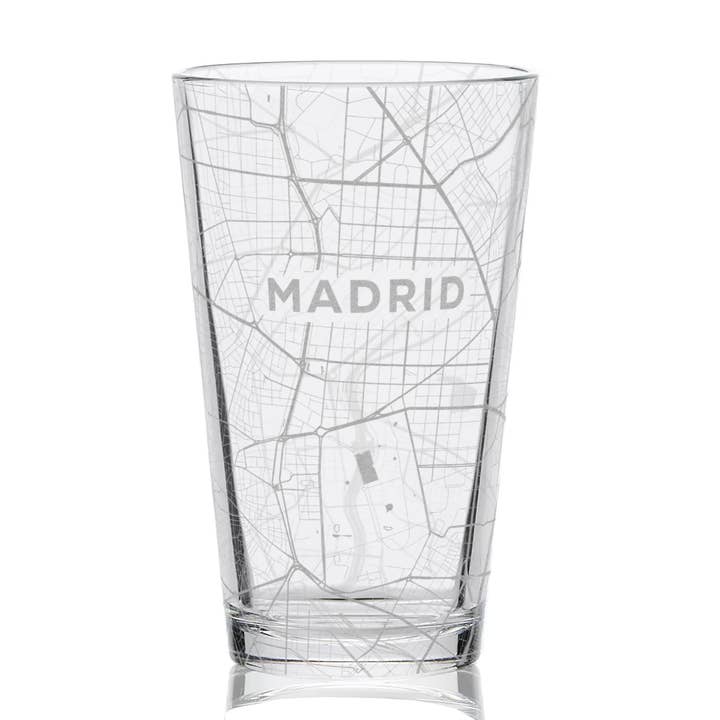 MADRID, SPANIEN Graverad stadskarta 16oz pintglas för wholesale av LumEngrave