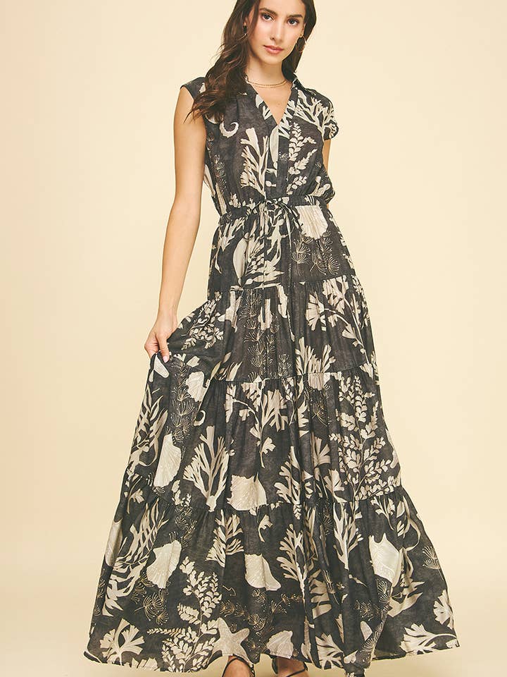 ROBE LONGUE À ÉTAGES IMPRIMÉE BOTANIQUE - 5176DJ pour la vente par PINCH