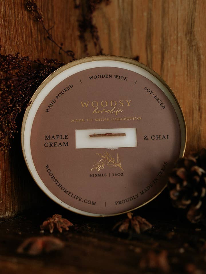 Creme de Bordo e Chai-Latão Sólido 14oz Vela de Soja Pura por atacado de Woodsy Homelife