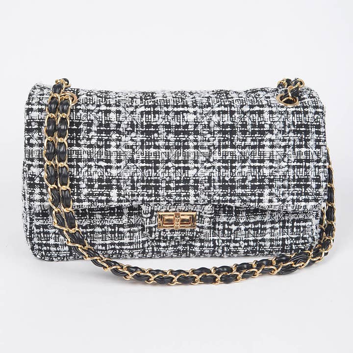 3AM BY H&D ACCESSORIES - Wholesale Shoulder Bag - Women's - Quilted Tweed Flap Shoulder Bag9