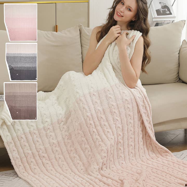 Fashion City – wholesale Throw blanket – Color Gradient Knit Reversible Throw Blanket