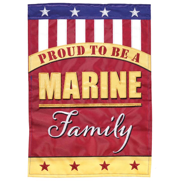 PROUD TO BE AN MARINE FAMILY DOUBLE APPLIQUE GARDEN FLAG for wholesale by Magnolia