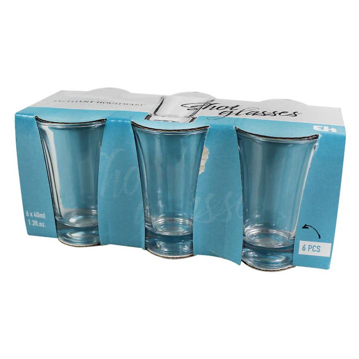 6 Pack 40ml Shot Glasses – Clear Glass Set for wholesale by Daniel James