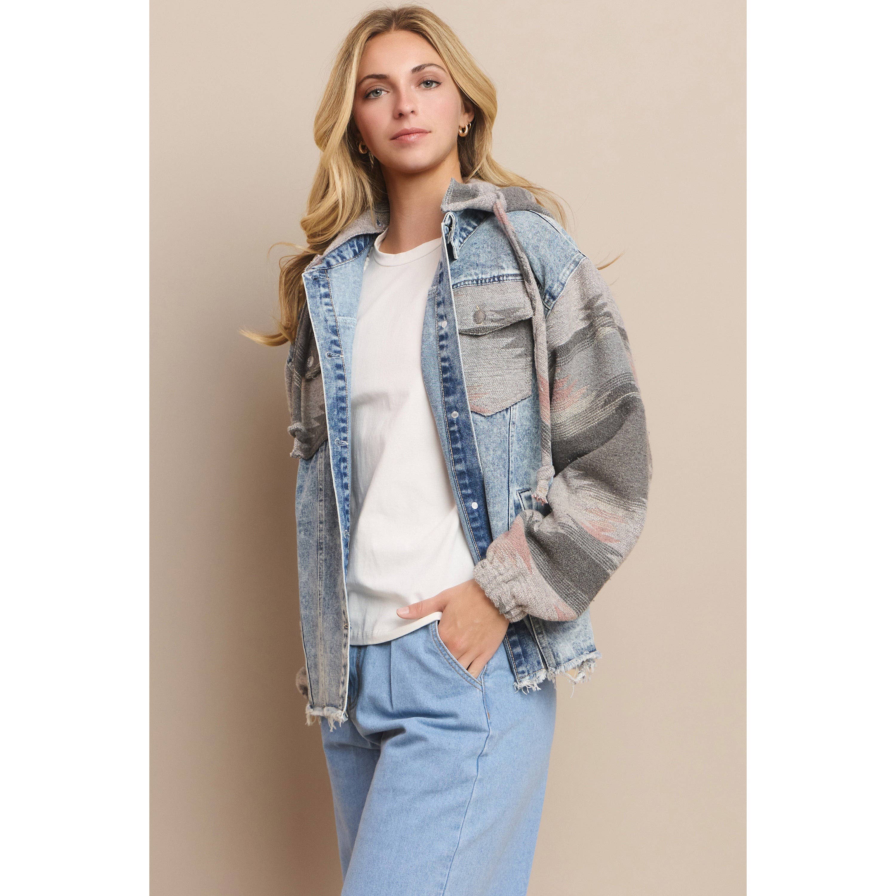 Mapcie – wholesale Shirt Jacket/Shacket - Women’s – WASHED AZTEC DENIM SHACKET WITH POCKET2