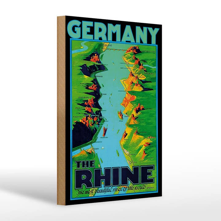 Wooden sign 20x30cm Rhine most beautiful river of the World for wholesale by Femer