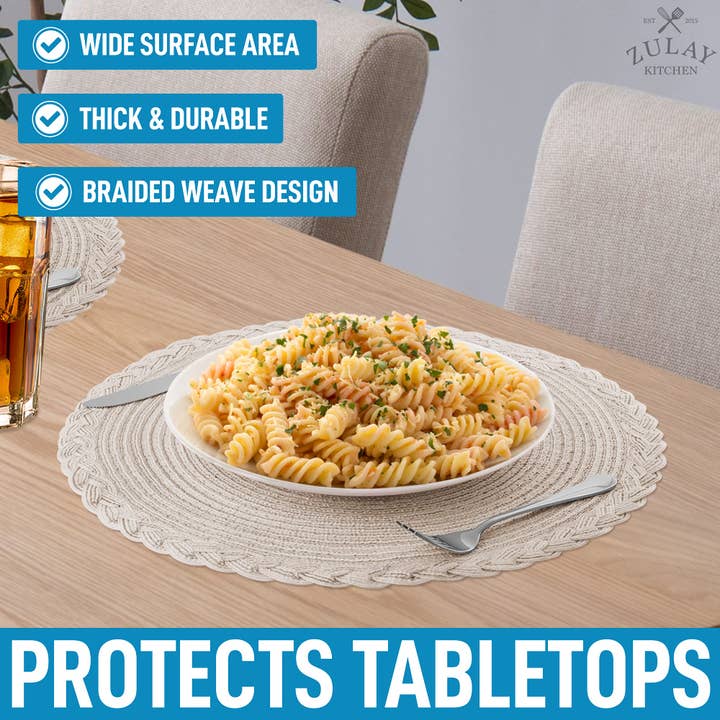 Zulay Kitchen - Wholesale Placemat - 15-Inch Braided Round Placemats – Set of 626