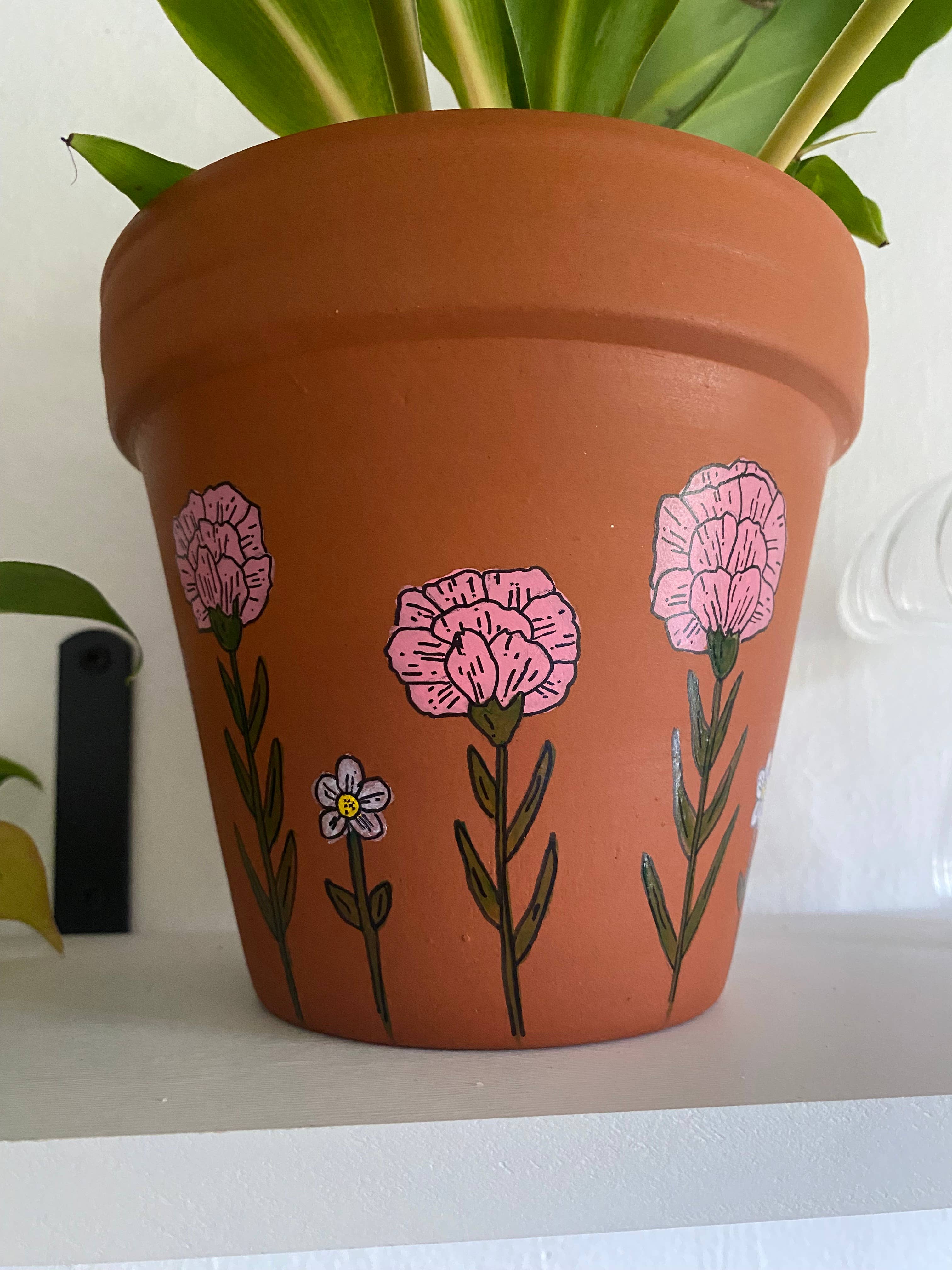 jcarp designs - Wholesale Plant Pot - Hand-painted Whimsical Carnation Terracotta Plant/Flower Pot2