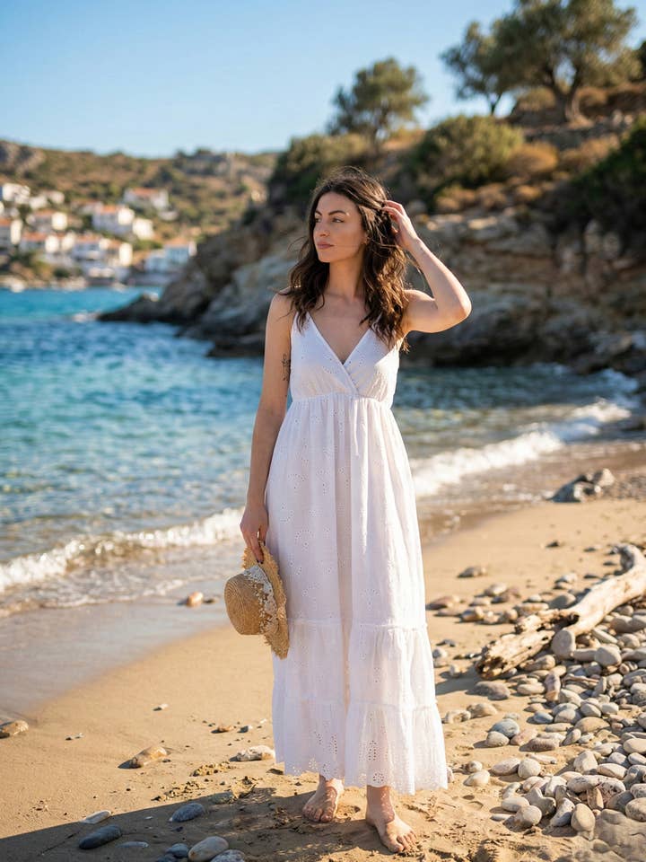 ROBE LONGUE BLANCHE AJOURÉE IBIZA pour la vente par Lula Natura