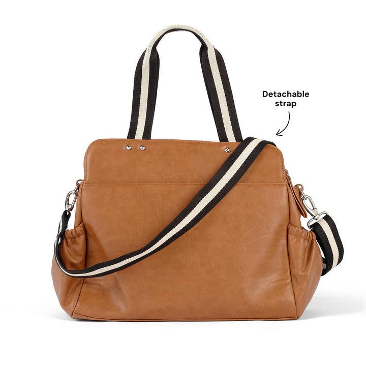 OiOi - Wholesale Nappy bag – Baby - Triple Tote Nappy Bag - Tan Vegan Leather6