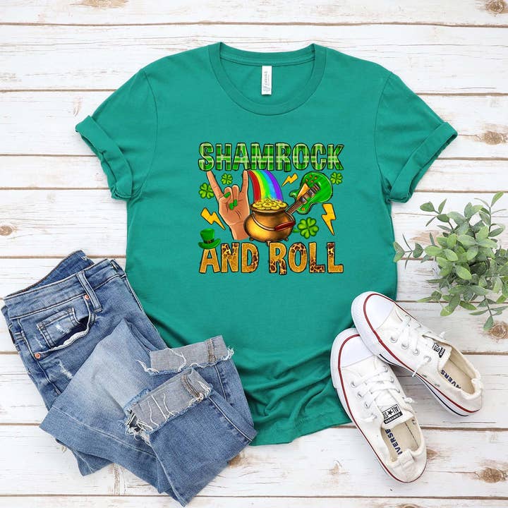 Shamrock And Roll St. Patricks Day Tshirt for wholesale by Sights Ink