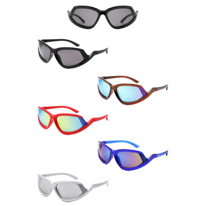 Wraparound Irregular Sport Geometric Mirrored Sunglasses for wholesale by Cramilo Eyewear
